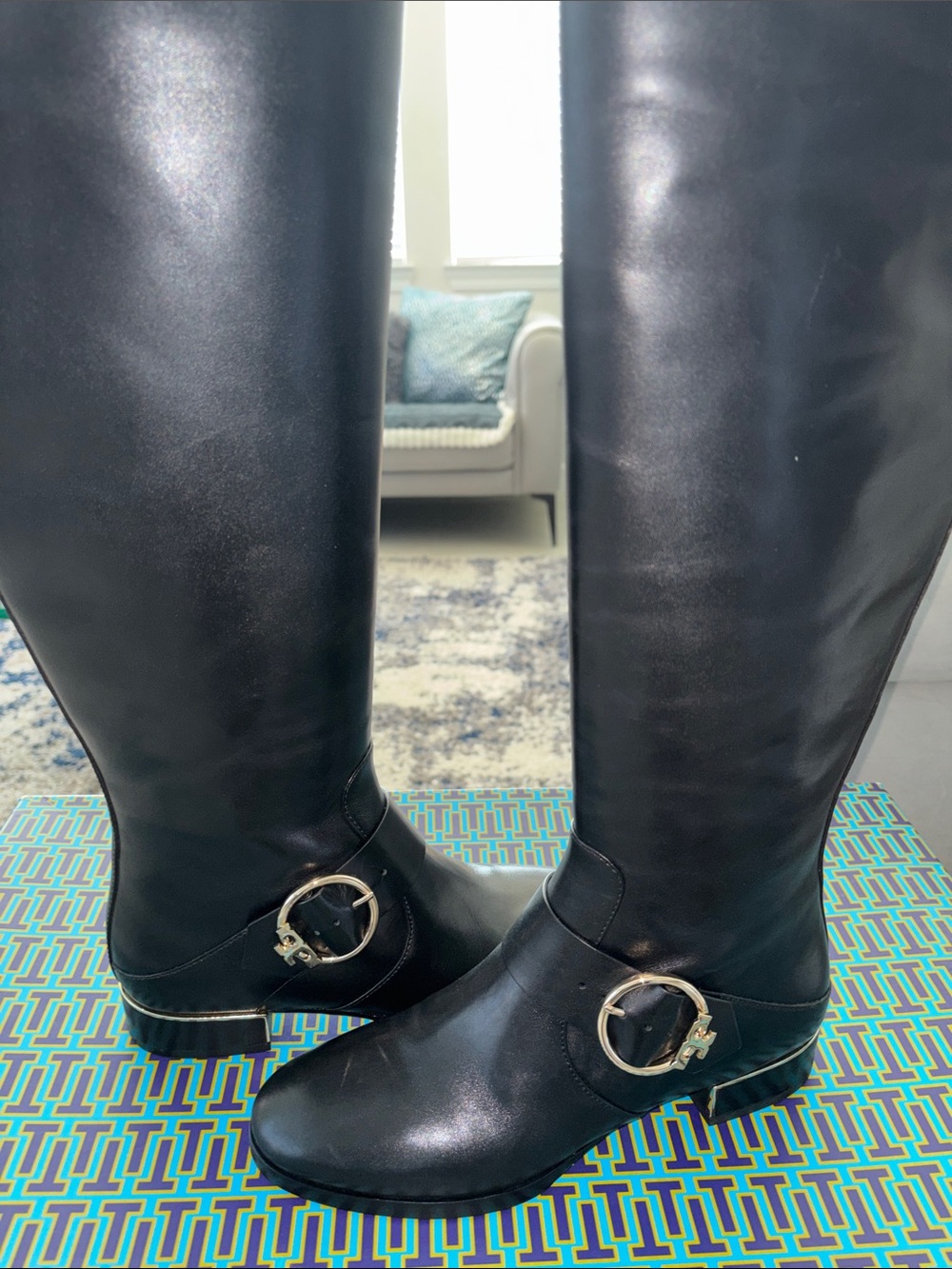 Tory Burch Black Knee-High Riding Boots with T Buckle sz 7